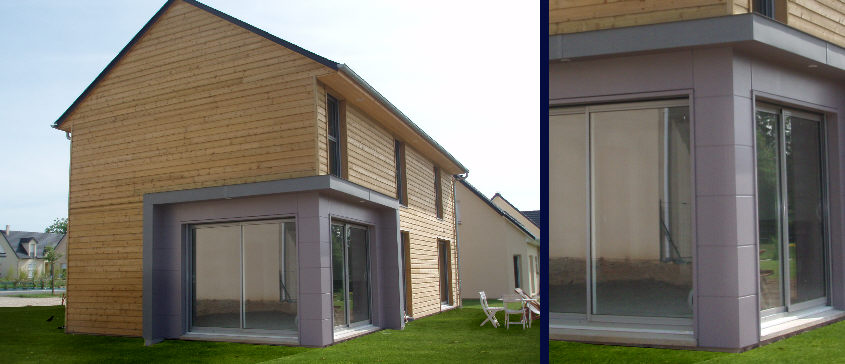 Cration d'une maison individuelle  ossature bois, dans la rgion de rouen. Volume cohrent et compact permettant une lisibilit immdiate et facile de l'organisation architecturale